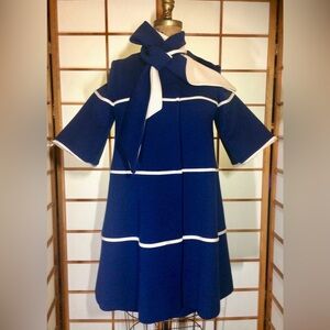 True Vintage 60s Lilli Ann Paris Knit Thick Wool  navy blue Coat and Dress Set